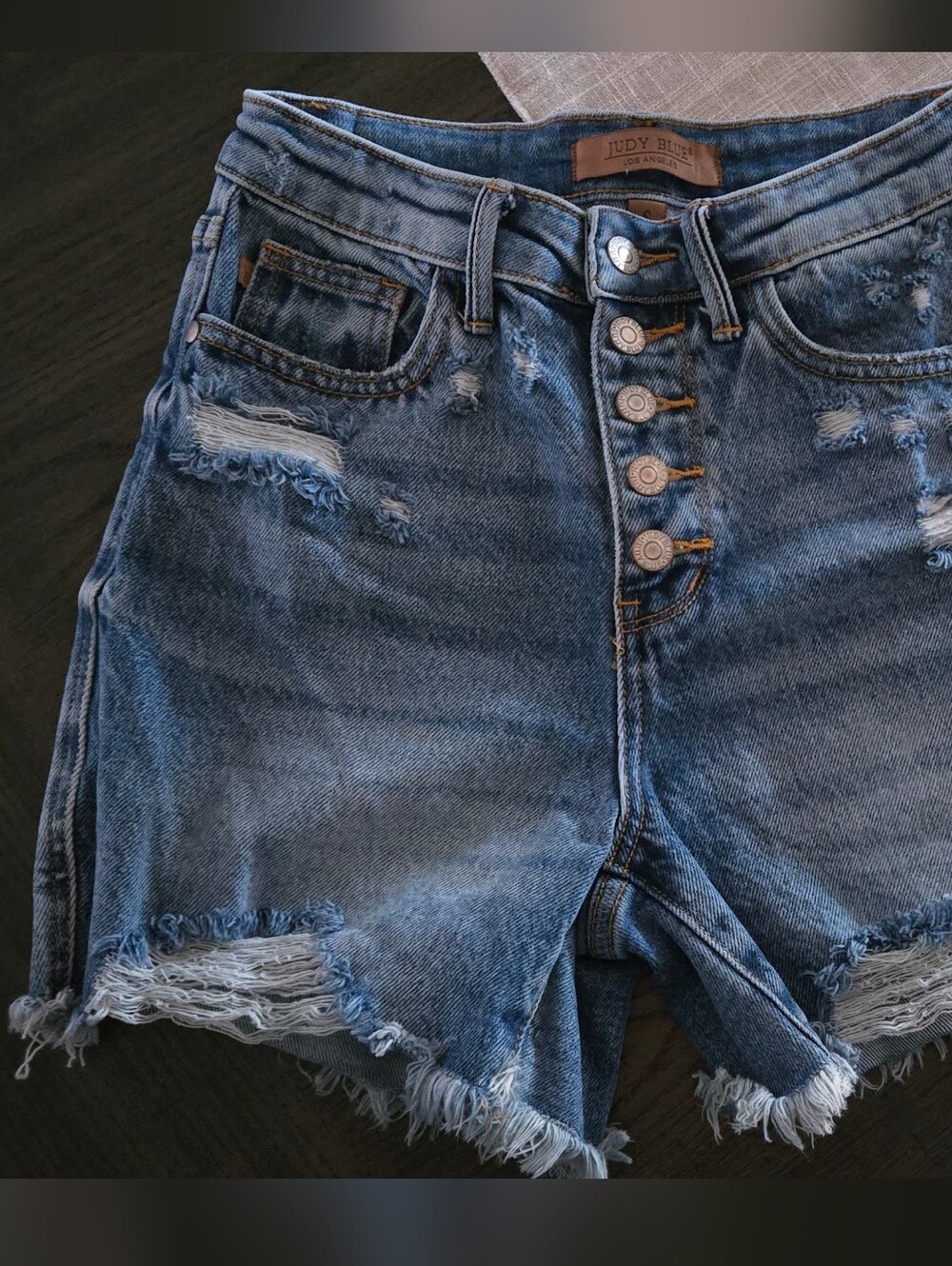 Judy Blue Washed Blue Distressed High-Rise Jean Shorts